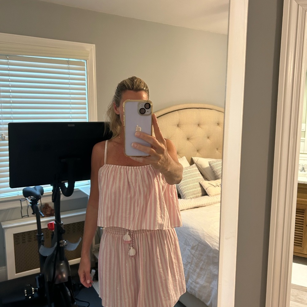 Pink striped dress. Very cute!